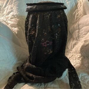 Antique Victorian Black Lace Mourning Veil w/Head crown Southern Gothic Oddity